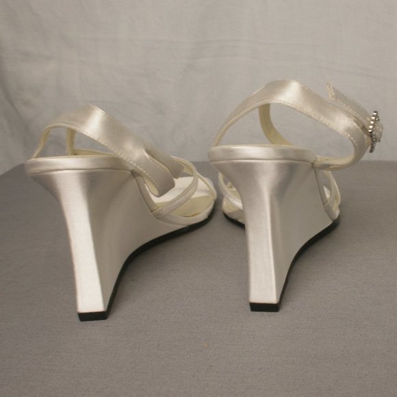 White Satin Wedge Shoes - Picture 3 of 5